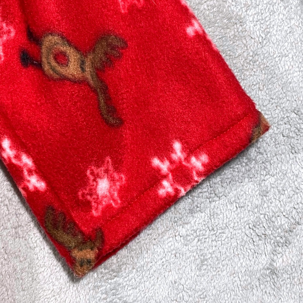 Handmade Reindeer Snowflake Fleece Top Women XL Red Holiday V-Neck Pullover - Picture 6 of 13